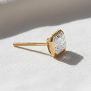 Dazzling 1 TCW Emerald Cut Diamond Stud Earrings, Bezel Set Solitaire Diamond Earrings, 14K Yellow Gold Screw Back Earrings, Birthday Gift