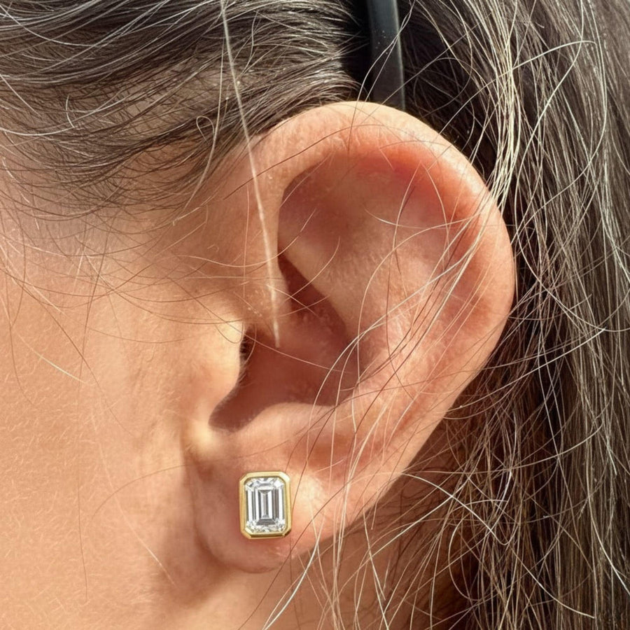 The Lucida 1.00 CTW Emerald-Cut Lab-Grown Diamond Bezel-Set Stud Earrings with Screw Backs in 10K or 14K Solid Gold