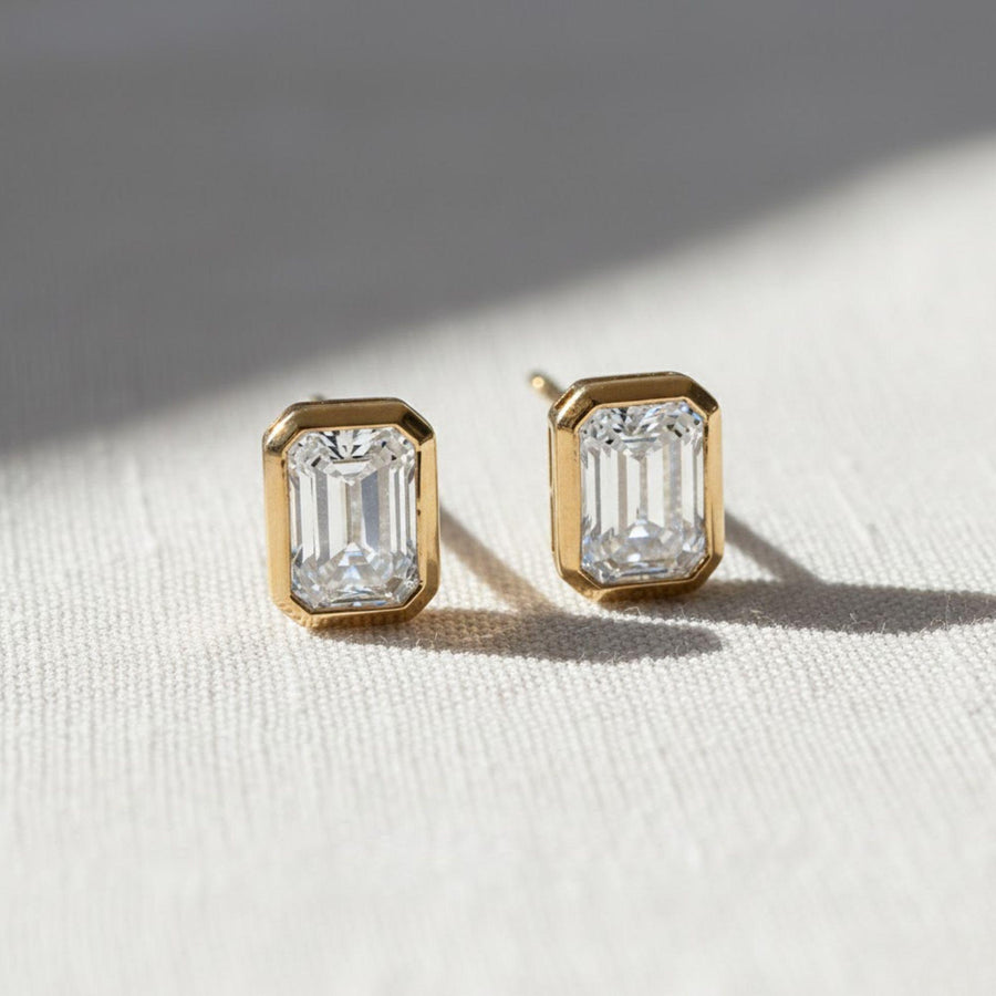 The Lucida 1.00 CTW Emerald-Cut Lab-Grown Diamond Bezel-Set Stud Earrings with Screw Backs in 10K or 14K Solid Gold