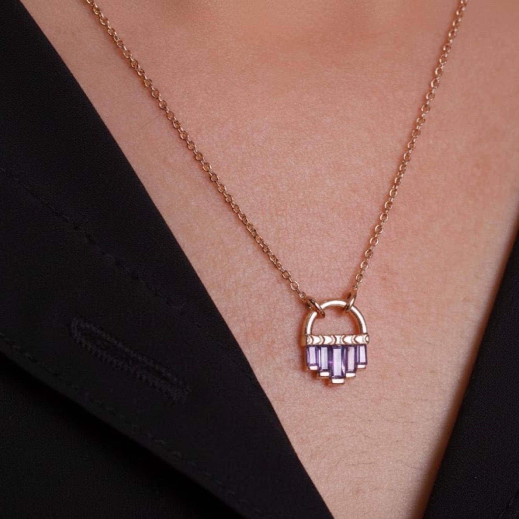 Baguette Cut Sapphire Necklace, September Birthstone, 14K Solid Gold Gemstone Necklace, Minimalist Sapphire Charm, Birthstone Necklace