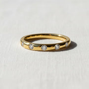 Delicate Flush Set Round Diamond Wedding Band, 14K Gold Round Dome Ring, Wide Round Lab Diamond Band, Anniversary Stacking Ring