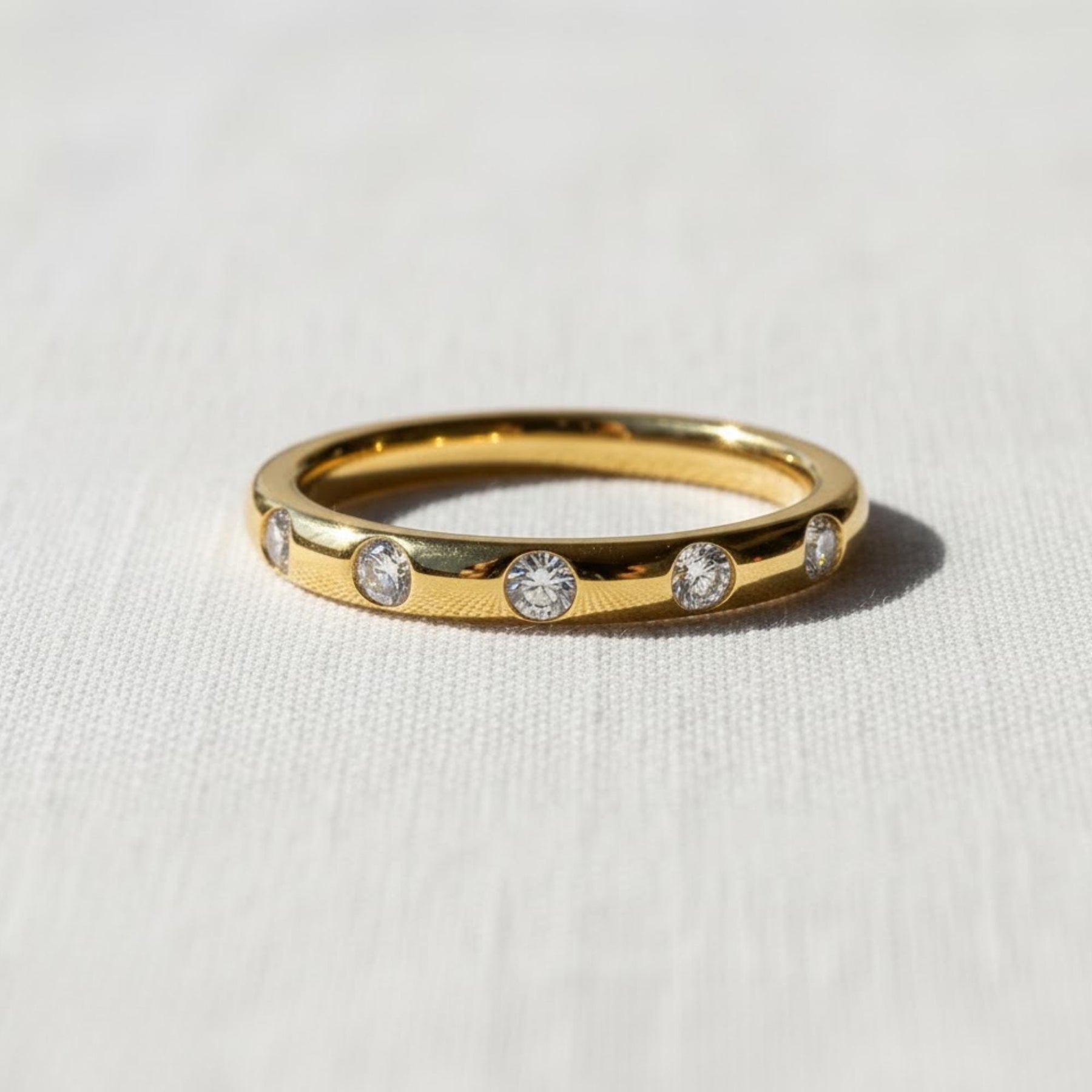 Delicate Flush Set Round Diamond Wedding Band, 14K Gold Round Dome Ring, Wide Round Lab Diamond Band, Anniversary Stacking Ring