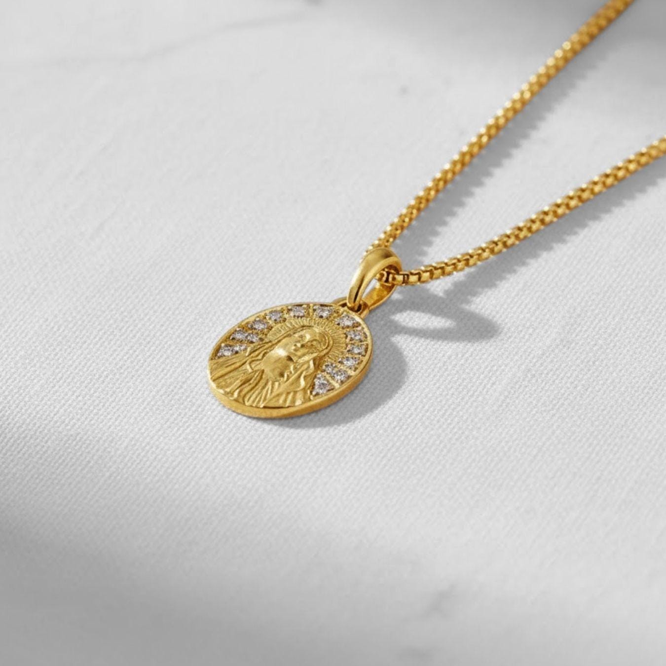 14K Gold Archangel Michael Pendant: 14K Yellow Gold Diamond Necklace