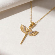 14K Solid Gold Diamond St. Michael Necklace, Archangel Pendant, Guardian Angel