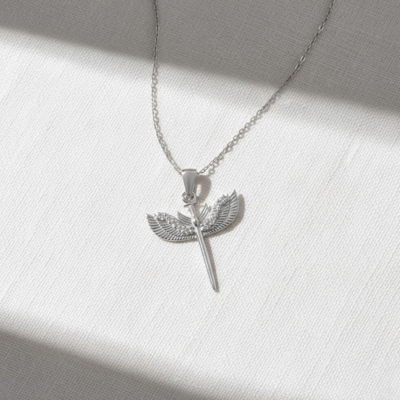 14K Solid Gold Diamond St. Michael Necklace, Archangel Pendant, Guardian Angel