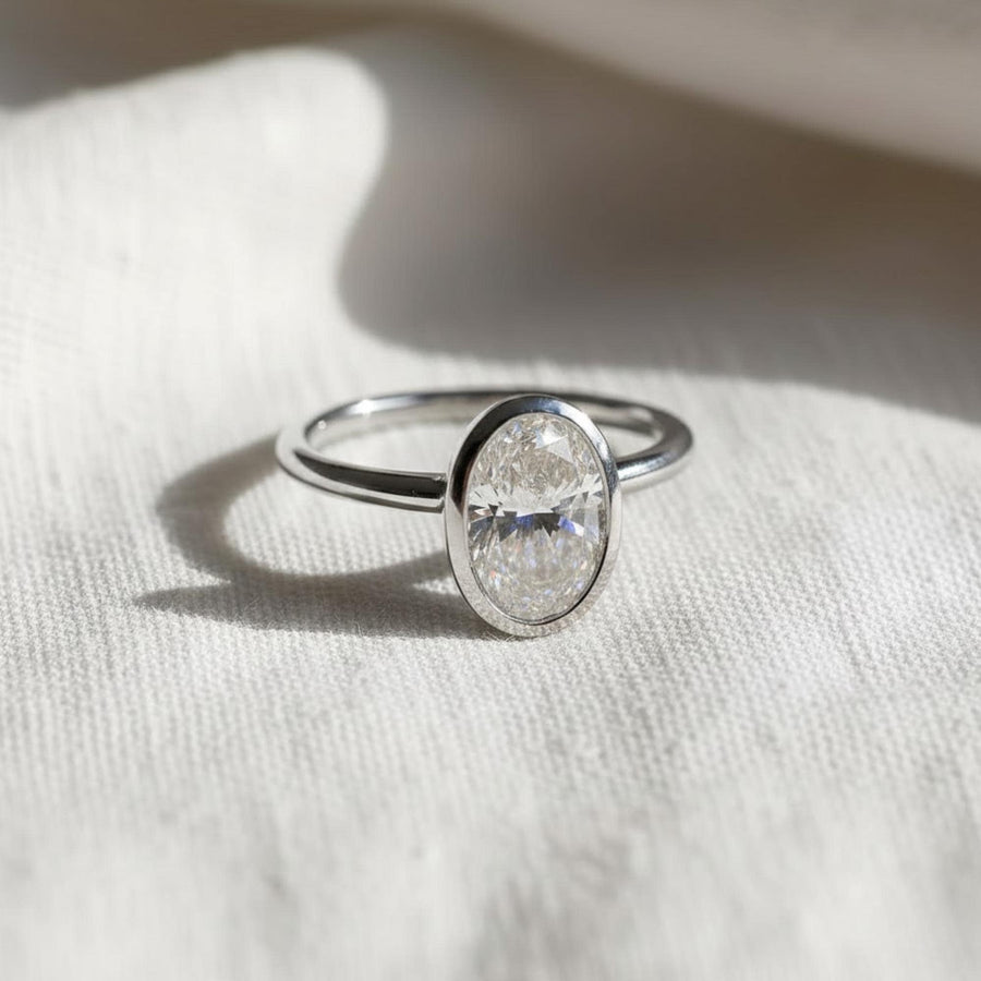 The Adeline 2-Carat Oval-Cut Lab-Grown Diamond Bezel-Set Vintage-Inspired Engagement Ring in 10K or 14K Solid Gold