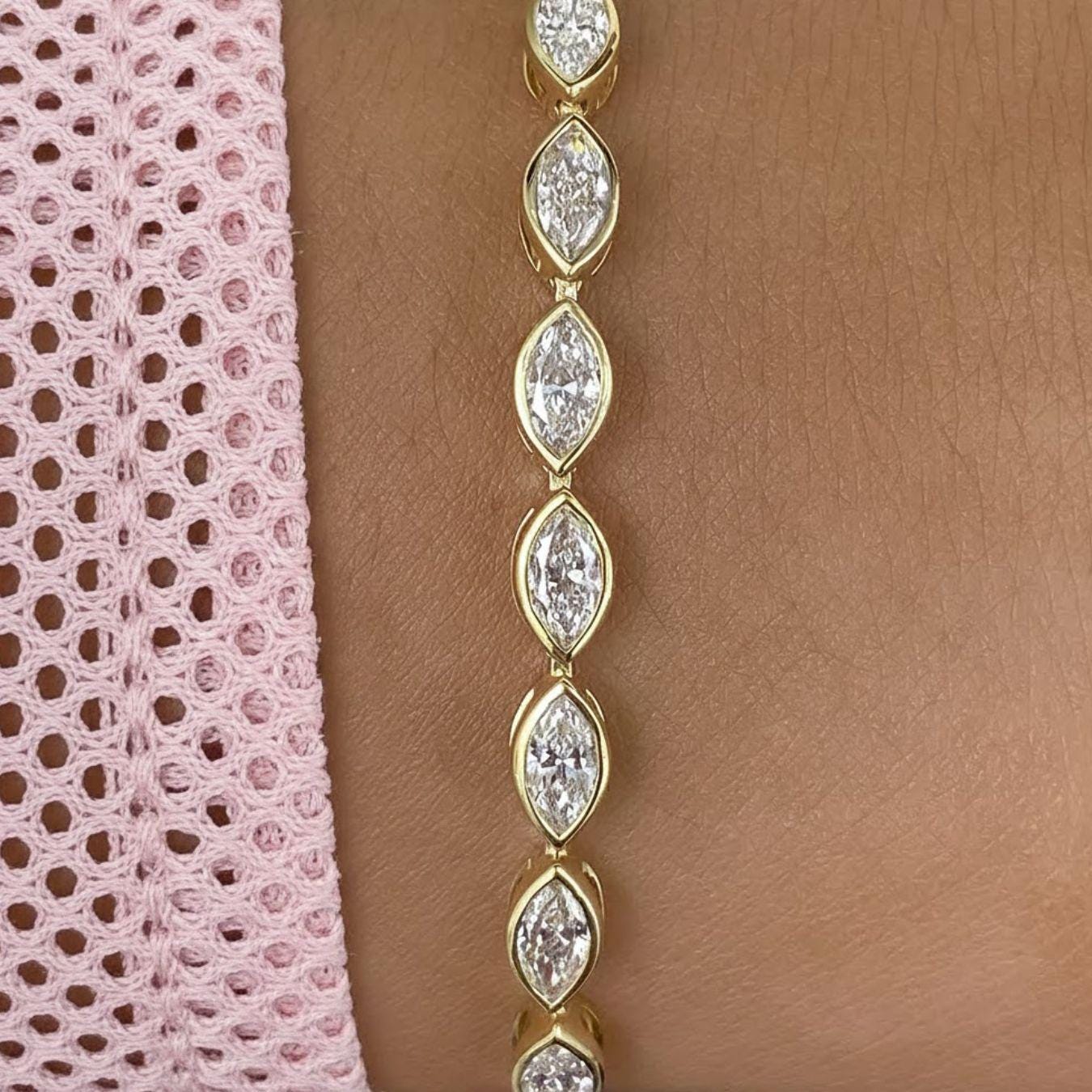 The Marcelline 3.78 CTW Marquise Bezel Lab-Grown Diamond Tennis Bracelet in 10K or 14K Solid Gold