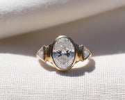 1.50 Ct Oval Three Stone Diamond Engagement Ring for Women, Bezel Set Diamonds, Certified Lab Grown Diamond, Handmade Yellow/White/Rose Gold