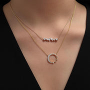 14k Gold Diamond Cluster Necklace, Layering Multi Shape Necklace