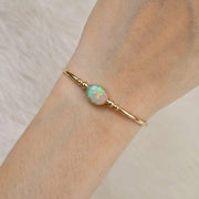 1.00 Ct Opal Diamond Bangle, 14K Gold Lab Grown Diamond Bangle, Open Cuff Bangle
