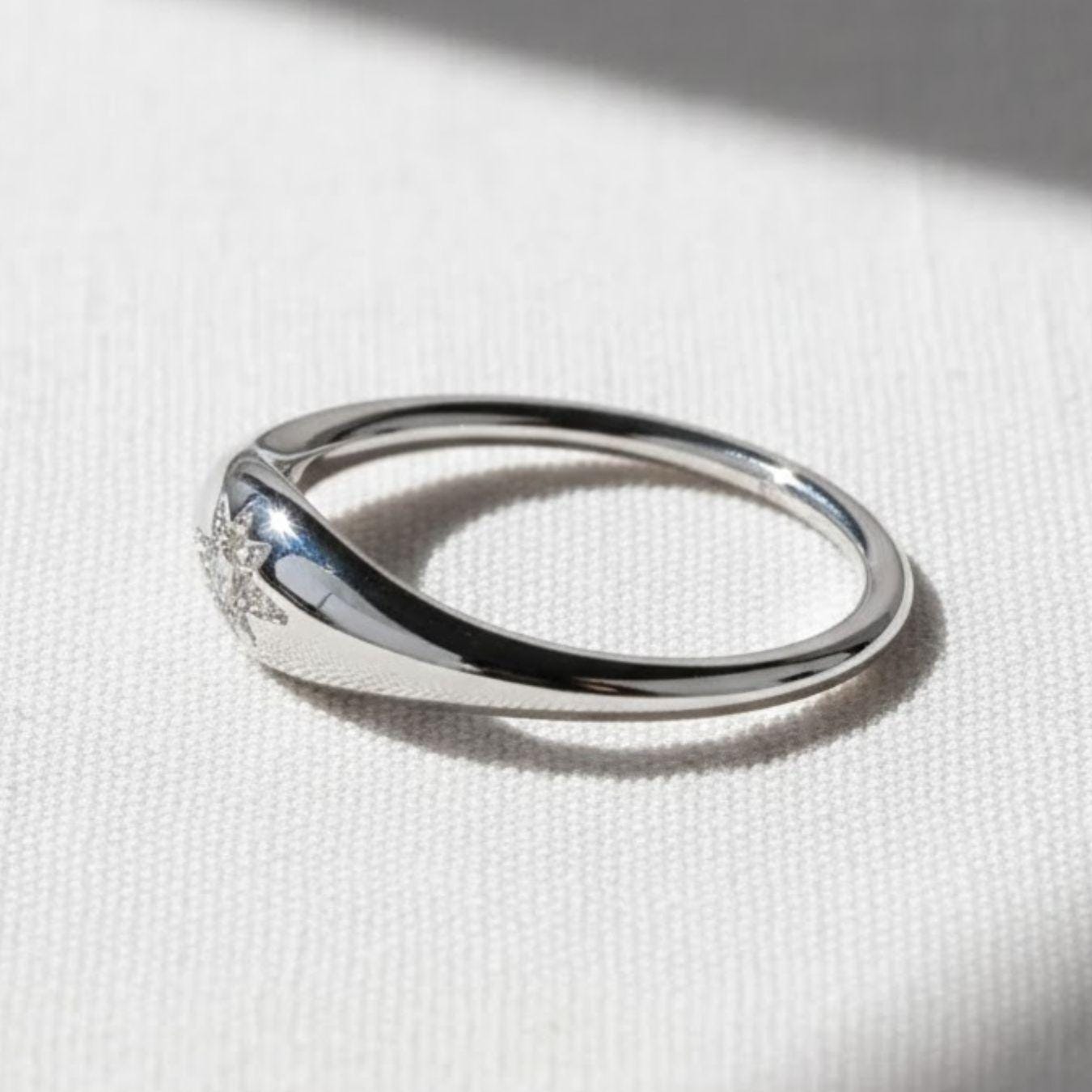 The Polaris North Star Lab-Grown Diamond Pinky Signet Ring in 10K or 14K Solid Gold