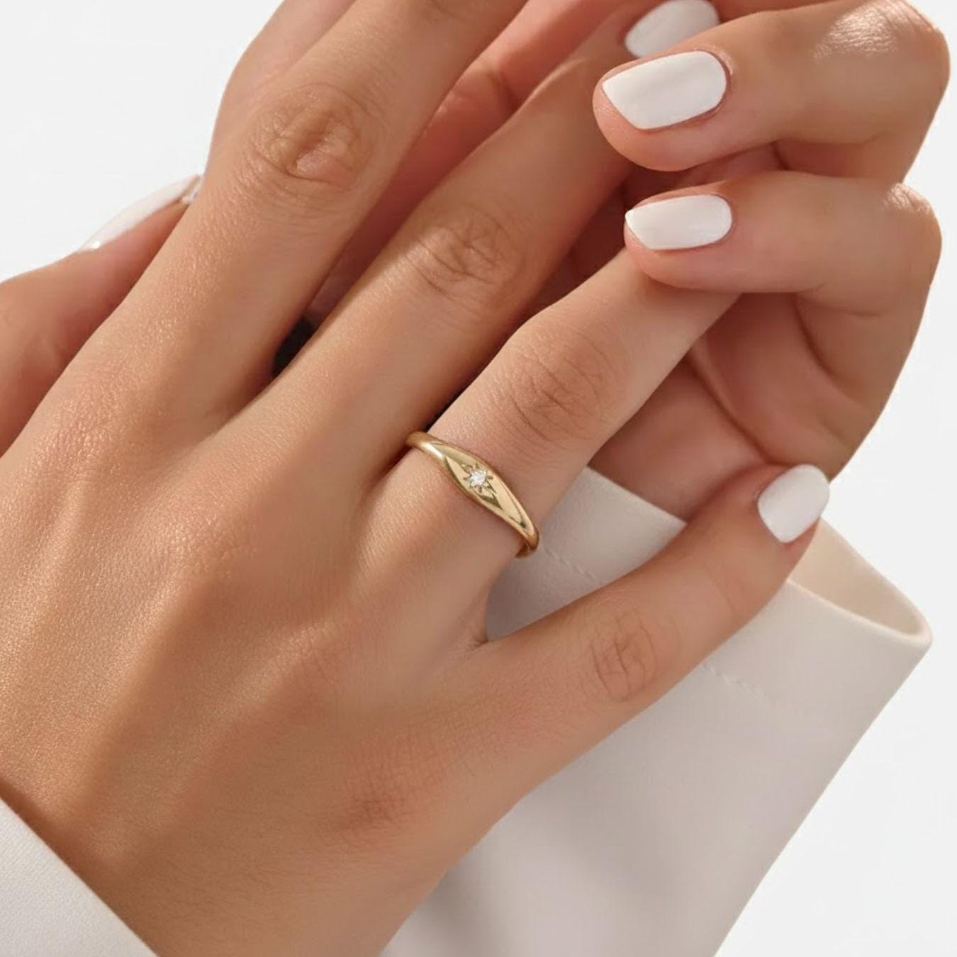 The Polaris North Star Lab-Grown Diamond Pinky Signet Ring in 10K or 14K Solid Gold