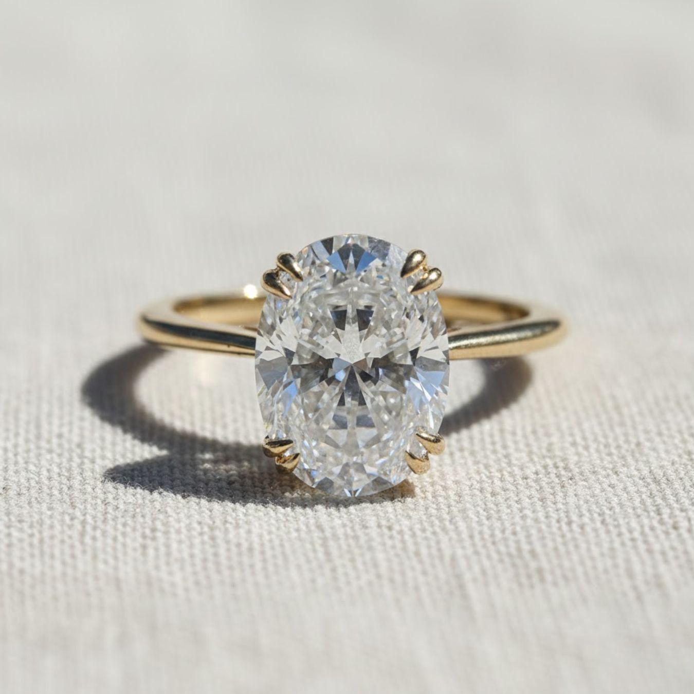 The Evelina 2-Carat Oval-Cut Lab-Grown Diamond Hidden Halo Engagement Ring in 10K or 14K Solid Gold