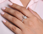 Marquise Diamond Engagement Ring Genuine Lab Grown Diamond Anniversary Ring Unique Proposal Ring for Her Silver Pave Setting Ring Gift .