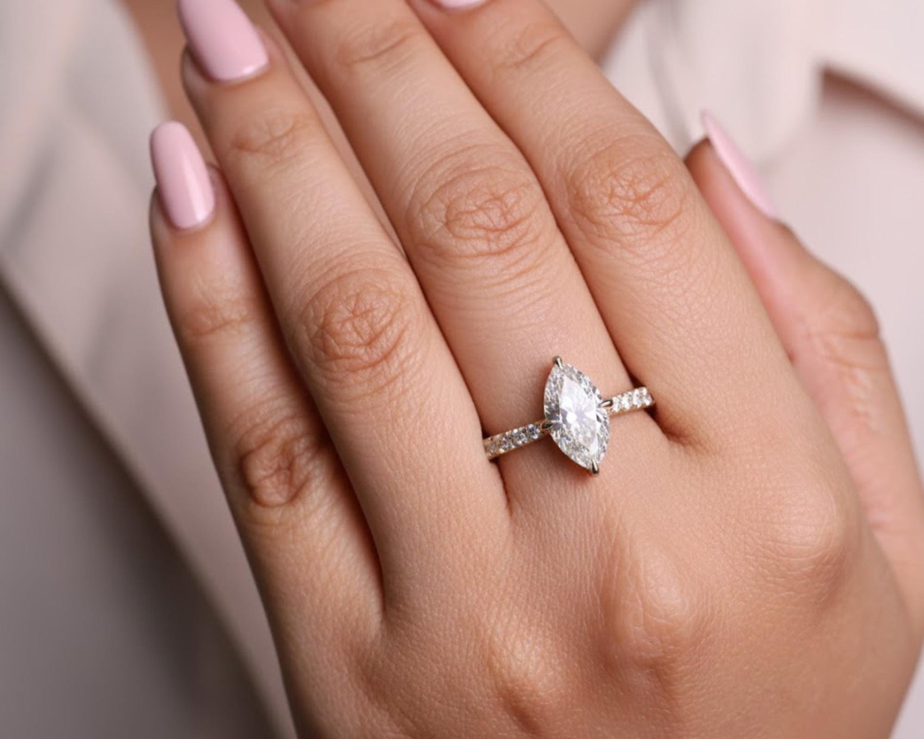 Marquise Diamond Engagement Ring Genuine Lab Grown Diamond Anniversary Ring Unique Proposal Ring for Her Silver Pave Setting Ring Gift .