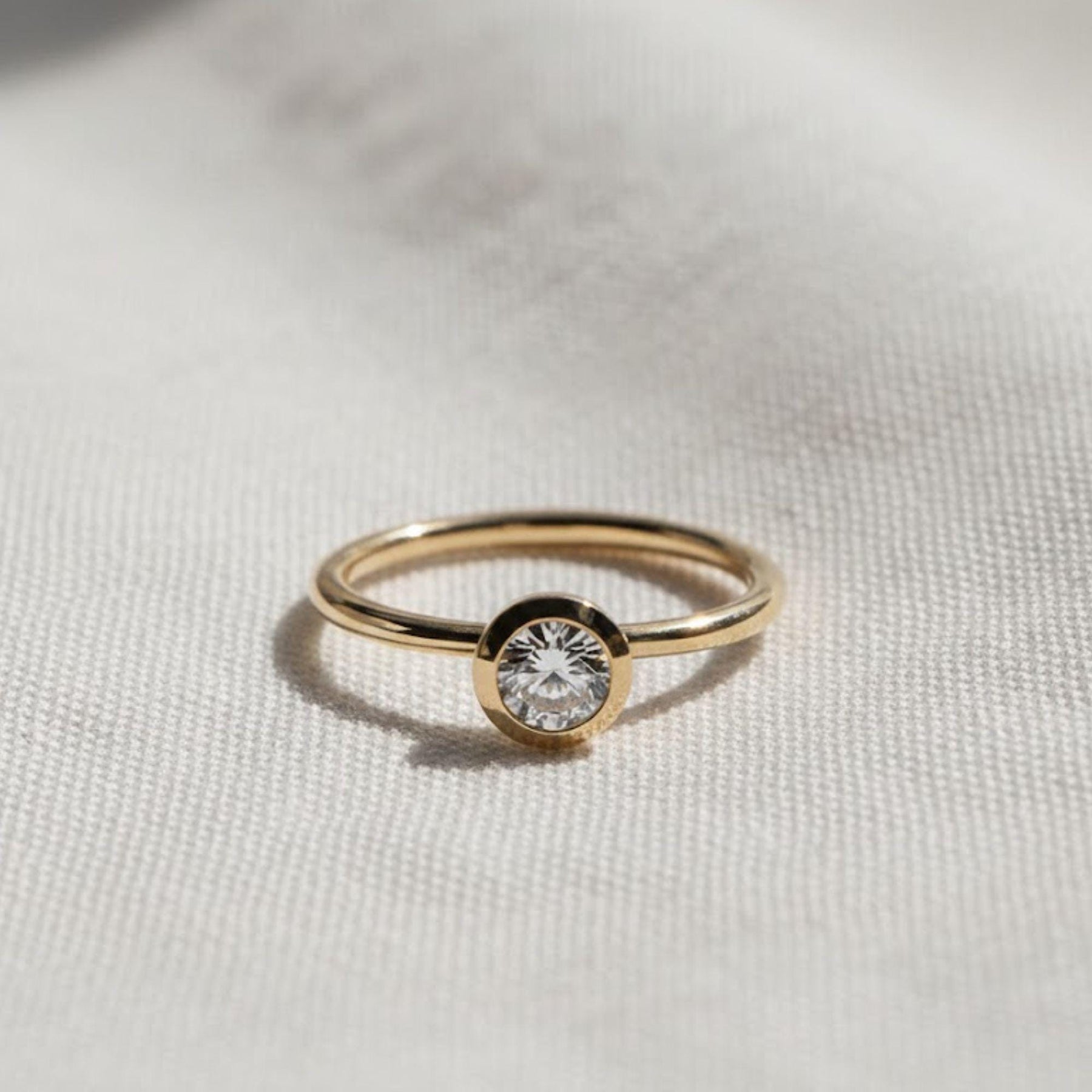 Dainty Round Lab Grown Diamond Promise Ring, Diamond Set in Bezel, Diamond Engagement Ring for Women, Ring in Yellow, White, Rose Gold
