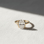 2 Carat Oval Lab Grown Diamond Ring / Half Bezel Set Engagement Ring / Unique Oval Ring / Oval Solitaire Ring / Cathedral Diamond Ring