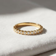 14k Solid Gold Round Band Ring, Unique Round Ring, Half Eternity Round Lab Diamond Wedding Band, Vintage Wedding Band Stacking Ring