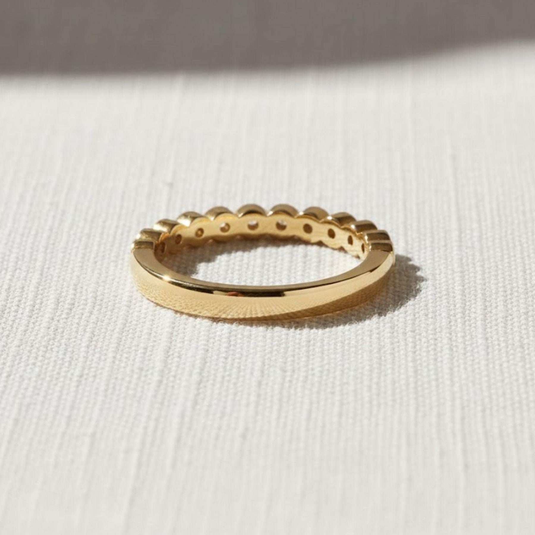 14k Solid Gold Round Band Ring, Unique Round Ring, Half Eternity Round Lab Diamond Wedding Band, Vintage Wedding Band Stacking Ring