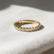 14k Solid Gold Round Band Ring, Unique Round Ring, Half Eternity Round Lab Diamond Wedding Band, Vintage Wedding Band Stacking Ring
