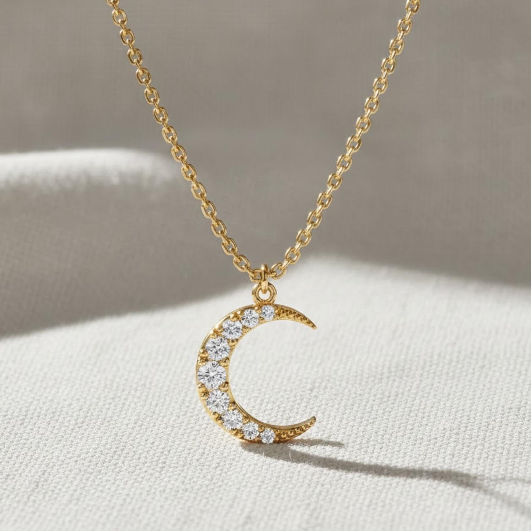 14k Diamond Crescent Necklace, Small Diamond Moon Necklace, White, Yellow, Rose, Solid Gold Celestial Necklace, Perfect Gift