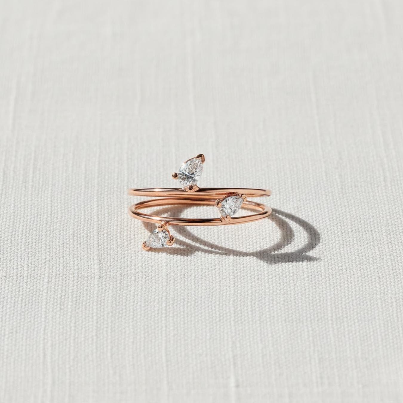 The Elara Pear-Cut Three-Stone Lab-Grown Diamond Double-Band Engagement Ring in 10K or 14K Solid Gold