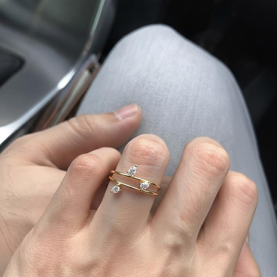 The Elara Pear-Cut Three-Stone Lab-Grown Diamond Double-Band Engagement Ring in 10K or 14K Solid Gold
