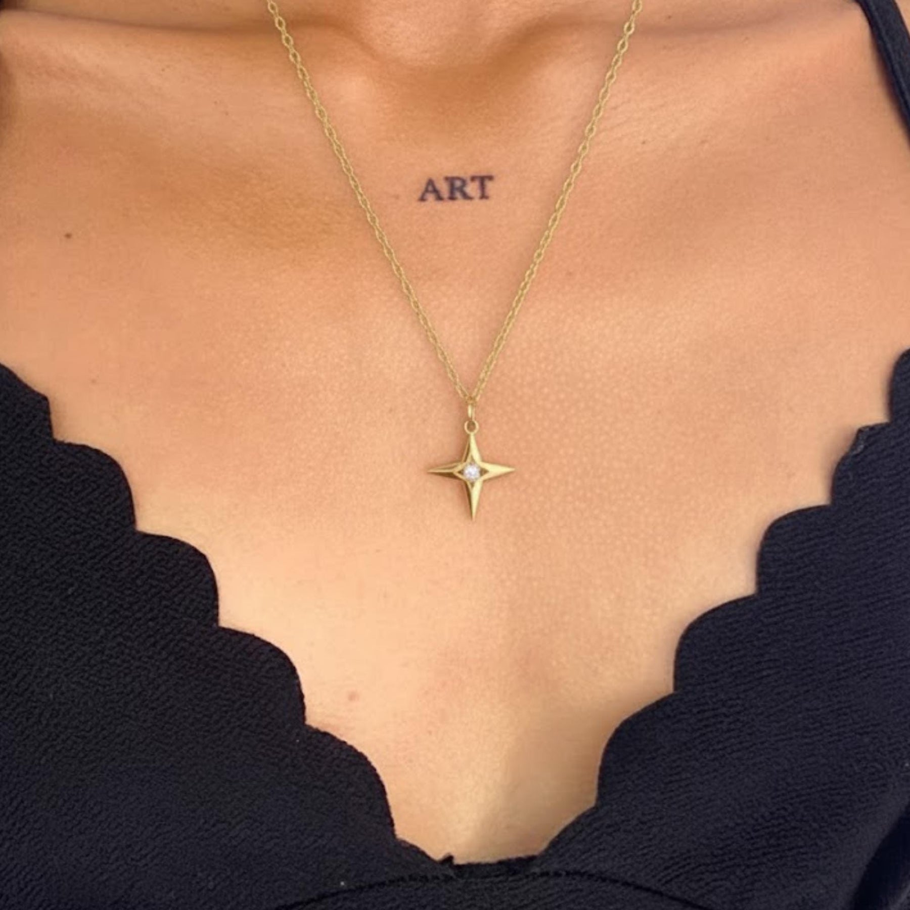 Solid Gold Diamond North Star Pendant Necklace (10K, 14K, 18K)