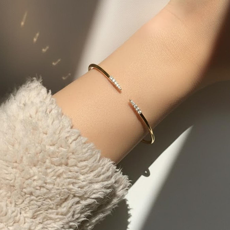 The Aurora Round-Cut Lab-Grown Diamond Open Bangle Bracelet in 10K or 14K Solid Gold