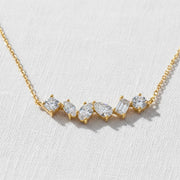 14k Gold Diamond Cluster Necklace, Layering Multi Shape Necklace