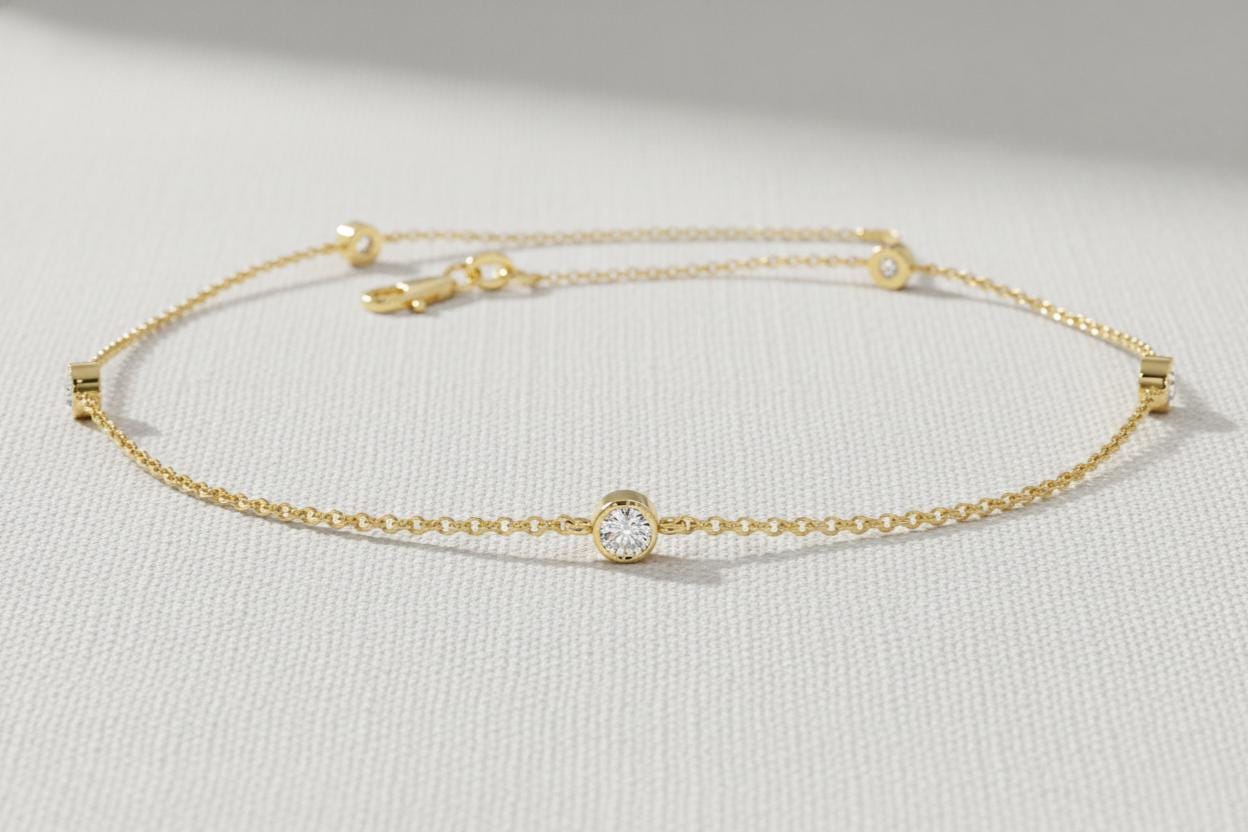 Diamond Solitaire Bracelet / Round Brilliant Cut Bezel Set Diamond Bracelet / 14k Gold Diamond by the Yard Bracelet / Gift for Her