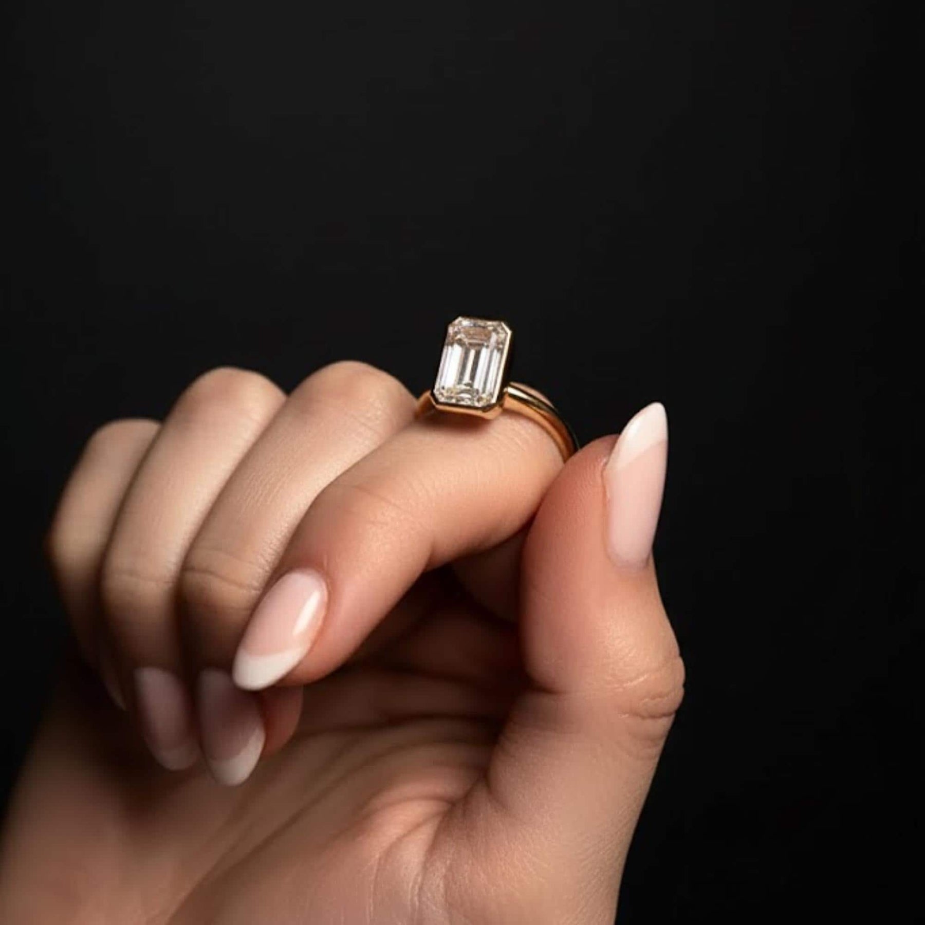 2 Carat Engagement Ring / Holiday Gift For Her / IGI Certified Emerald Cut Lab Grown Diamond / Solitaire Bezel Ring / 14k Yellow Gold