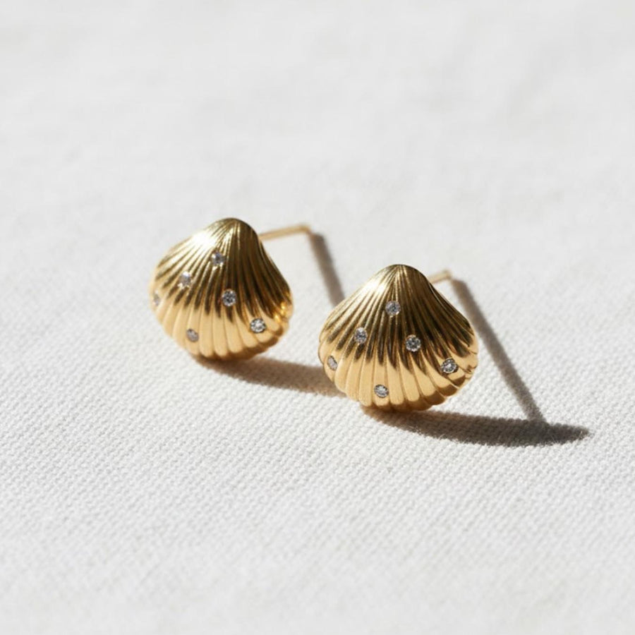 The Nerina Shell-Shaped Lab-Grown Diamond Stud Earrings in 10K or 14K Solid Gold