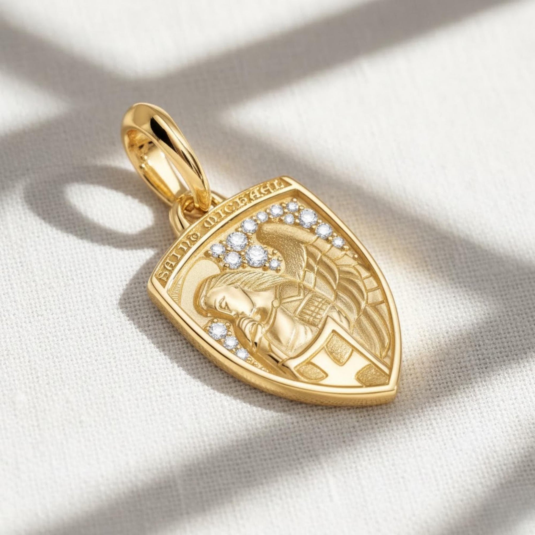 14K Gold Diamond Michael Archangel Pendant Necklace: Religious Jewelry