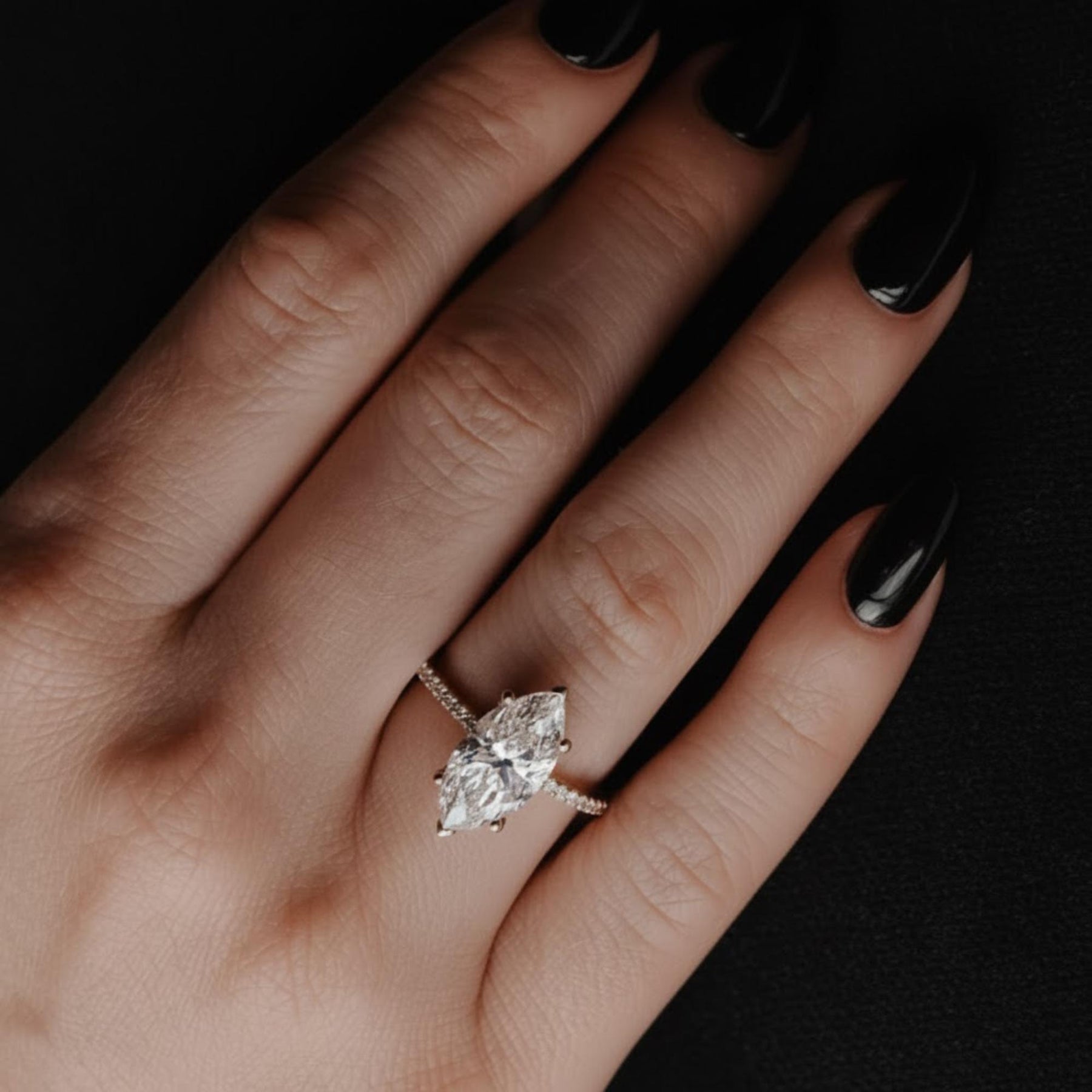 The Rosalie 2.5-Carat Marquise-Cut Lab-Grown Diamond Hidden Halo Engagement Ring with a Pavé Band in 10K or 14K Solid Gold