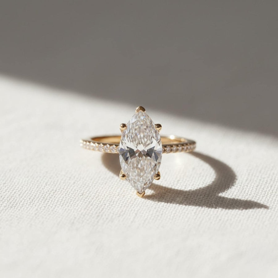 The Rosalie 2.5-Carat Marquise-Cut Lab-Grown Diamond Hidden Halo Engagement Ring with a Pavé Band in 10K or 14K Solid Gold