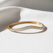 Statement Diamond Bangle Bracelet, 14k Gold Triple Row 2.00 ctw Diamond Bangle Bracelet, Round Diamond Bangle Bracelet, Stackable Bracelet