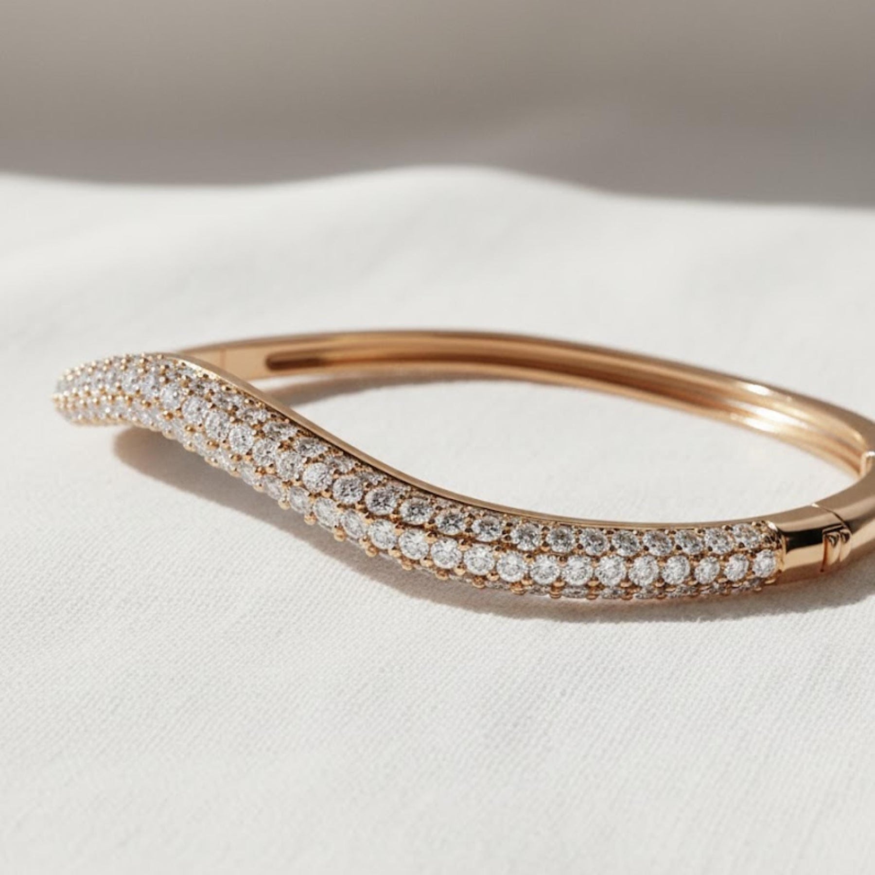 Statement Diamond Bangle Bracelet, 14k Gold Triple Row 2.00 ctw Diamond Bangle Bracelet, Round Diamond Bangle Bracelet, Stackable Bracelet
