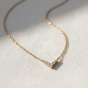 14K Solid Gold Classic V Shape Diamond Necklace, Dainty Diamond Necklace Round Sparkling Gemstone Necklace, Handmade Jewelry, Gift For Her