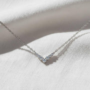 14K Solid Gold Classic V Shape Diamond Necklace, Dainty Diamond Necklace Round Sparkling Gemstone Necklace, Handmade Jewelry, Gift For Her