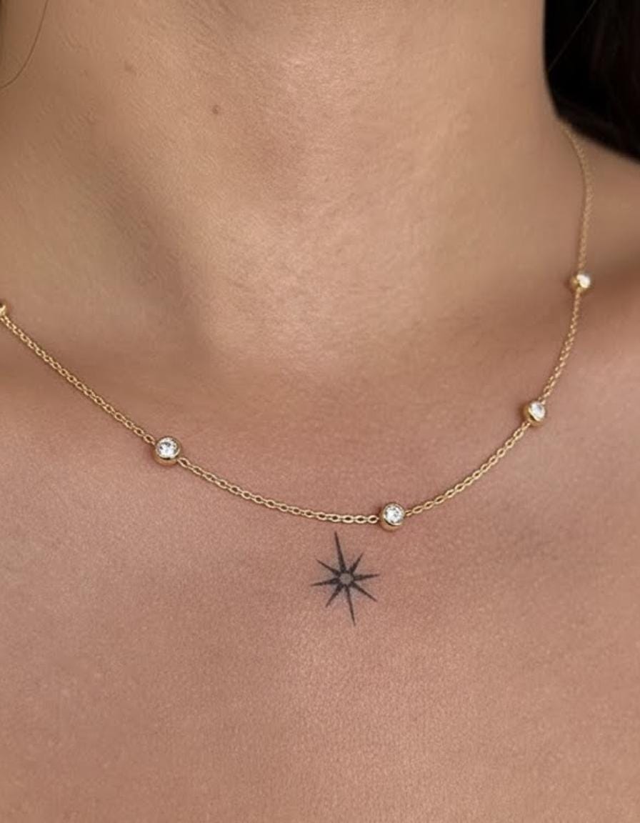 Diamond Choker necklace / Diamond necklace / Diamond bezel / Dainty Diamond Necklace / Birthday Gift