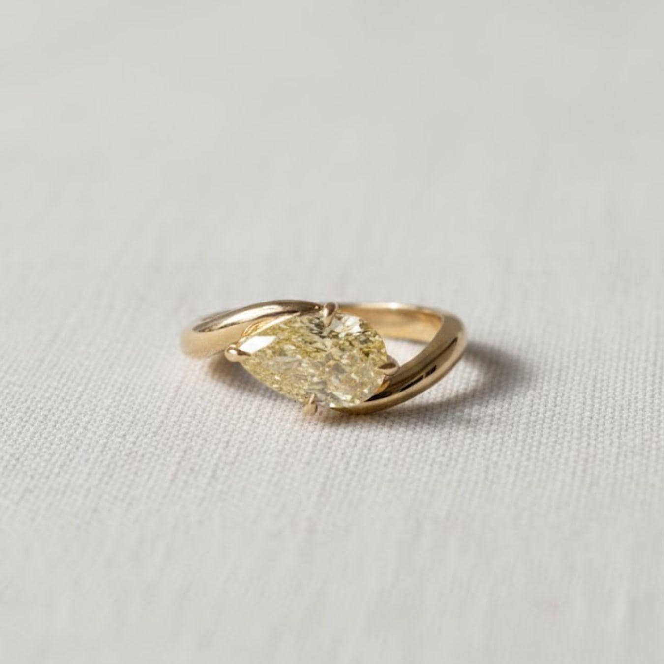 2 Carat Pear Cut Fancy Yellow Lab Grown Diamond Ring / Pear Shaped Engagement Ring / 2 CT Solitaire Ring / Minimalist Ring / 14K Gold Ring