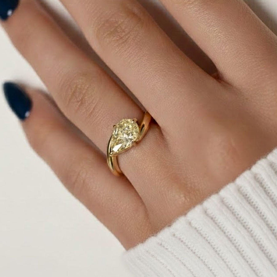 The Solaire 2-Carat Fancy Yellow Pear-Cut Lab-Grown Diamond Solitaire Engagement Ring in 10K or 14K Solid Gold