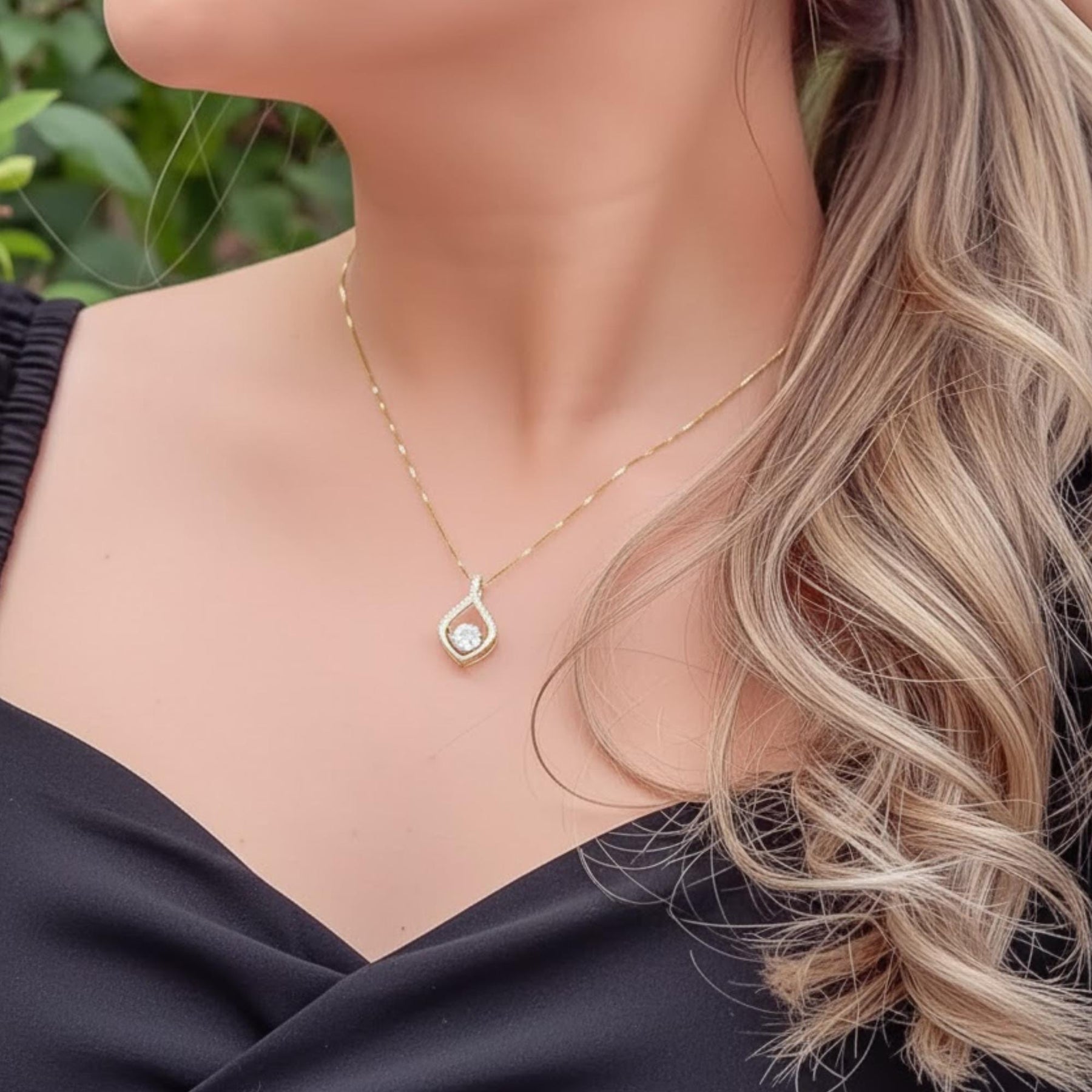 14k Solid Gold Dancing Diamond Necklace, Lab Grown Moving Diamond Pendant, Floating Diamond Charm, Real White Gold Fine Jewelry For Mom