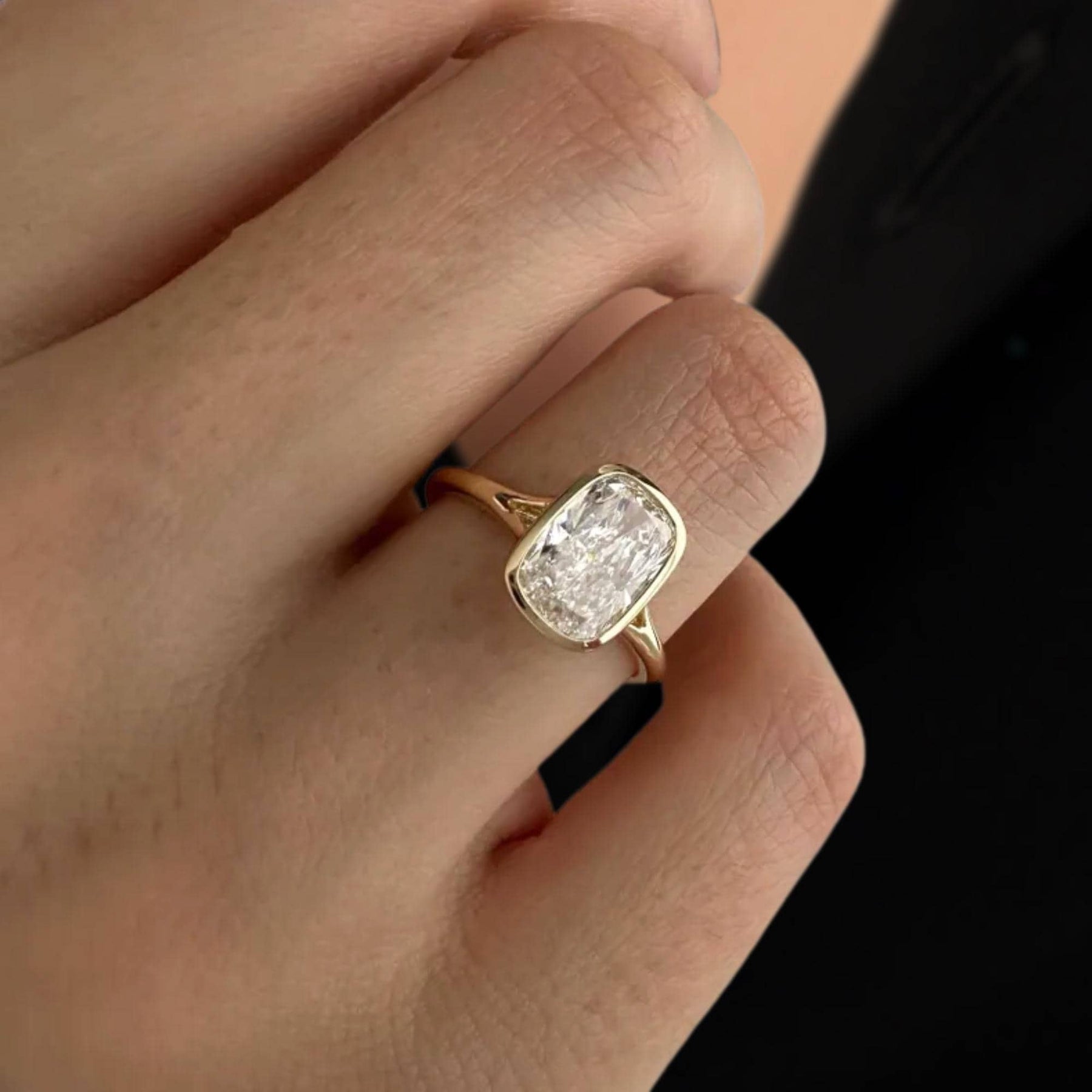 2 Carat Elongated Cushion E VS1 Lab Grown Diamond Bezel Set Ring / Delicate Split Shank Engagement Ring / Elongated Diamond Art Deco Design