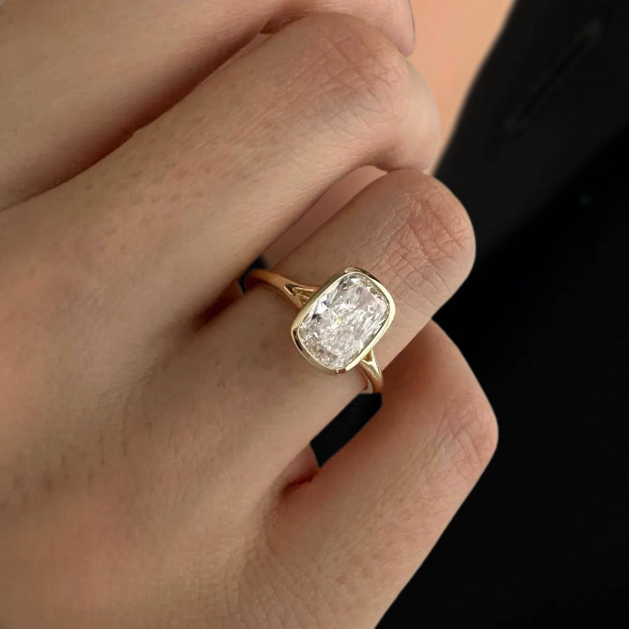 The Verona 2-Carat E–VS1 Elongated Cushion-Cut Lab-Grown Diamond Bezel Split-Shank Art Deco Engagement Ring in 10K or 14K Solid Gold