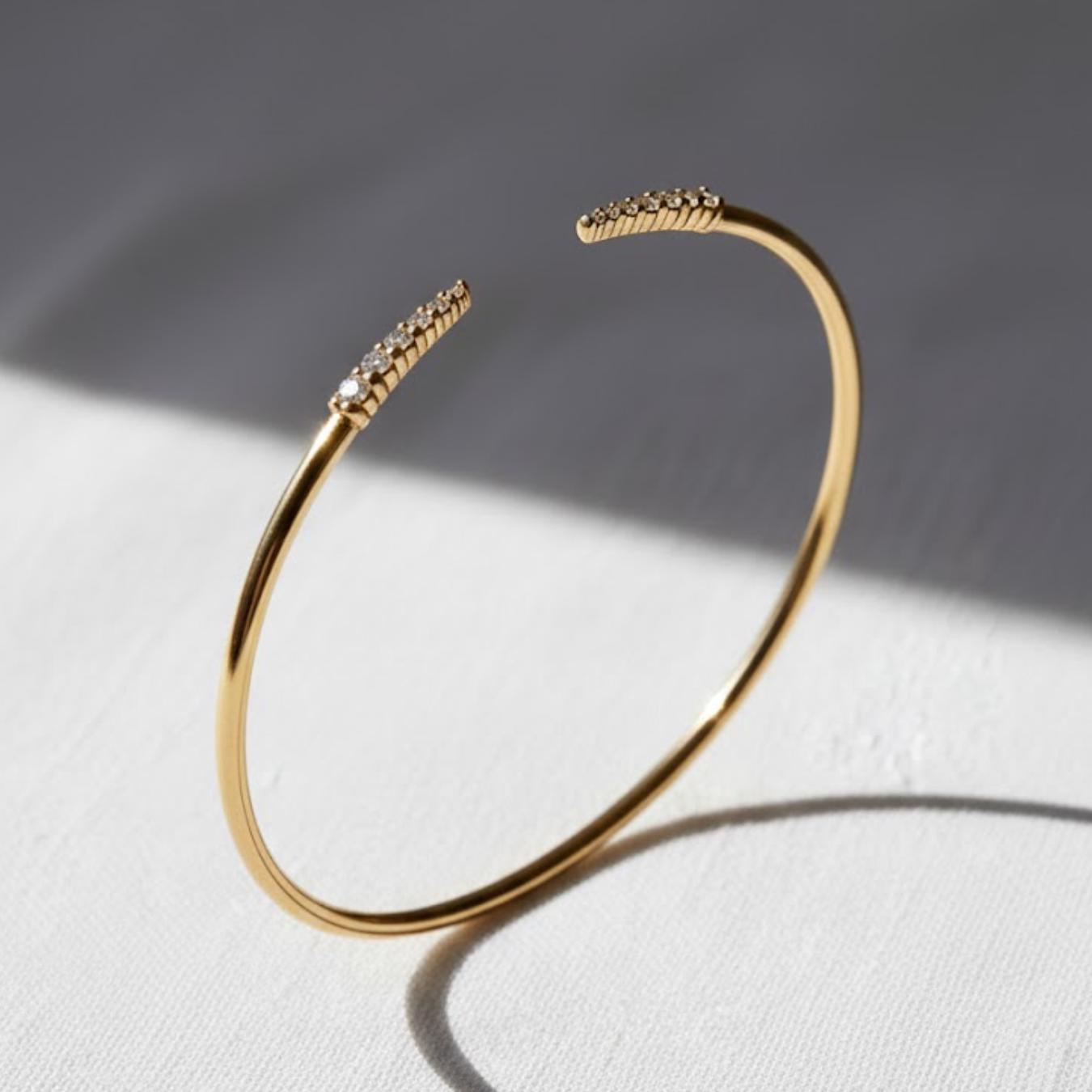 Gold Bangle Bracelet for Women, Round Cut Diamond Bracelet Bangle, Gold Open Bracelet, Diamond Bangle Bracelet, Gift For Her