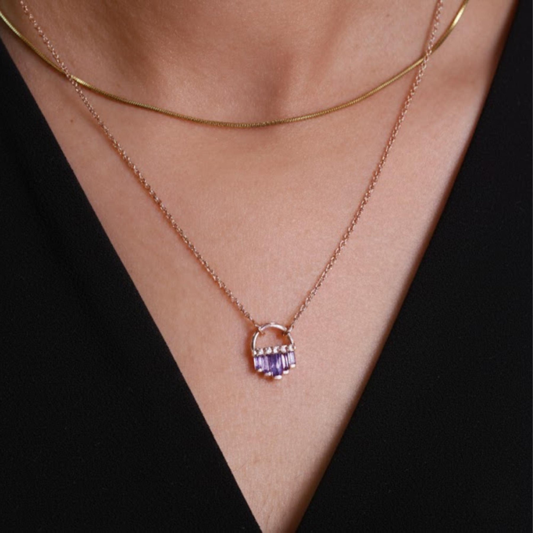 Baguette Cut Sapphire Necklace, September Birthstone, 14K Solid Gold Gemstone Necklace, Minimalist Sapphire Charm, Birthstone Necklace