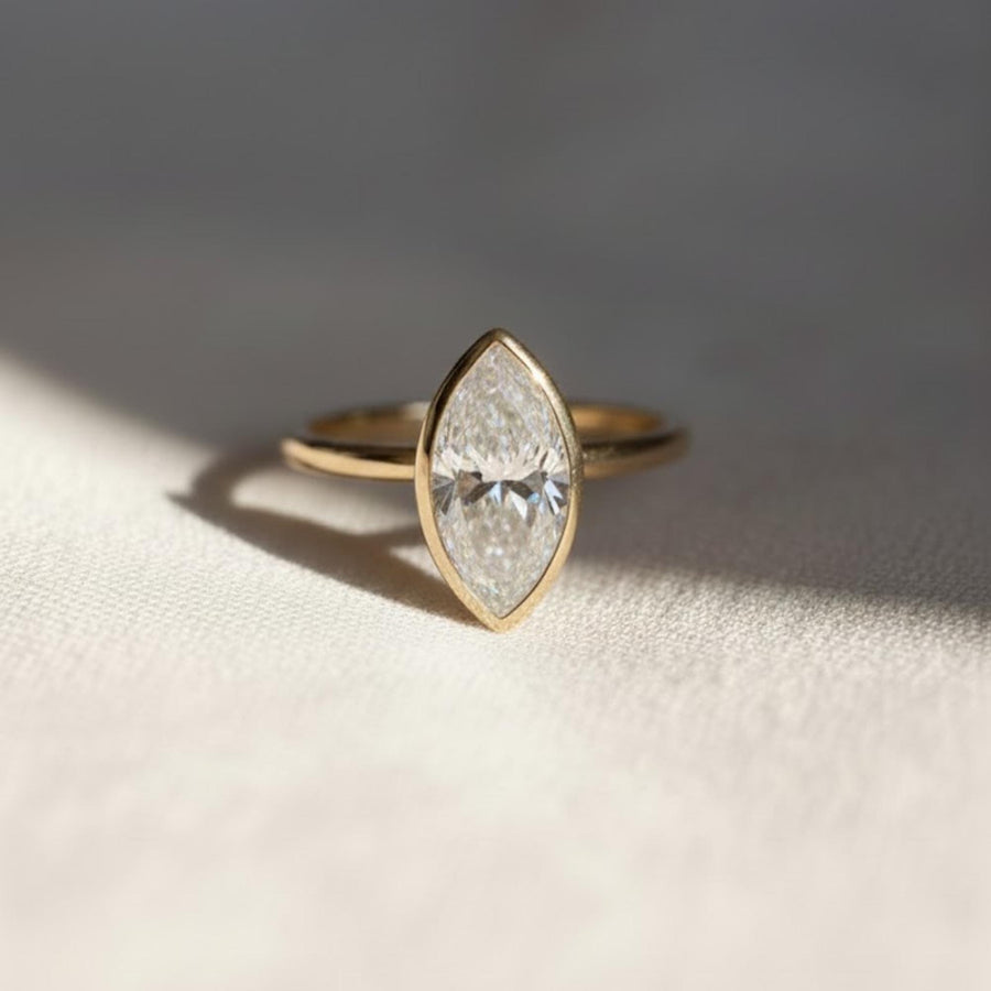 The Vespera 2-Carat Marquise-Cut Lab-Grown Diamond Bezel-Set Engagement Ring in 10K or 14K Solid Gold