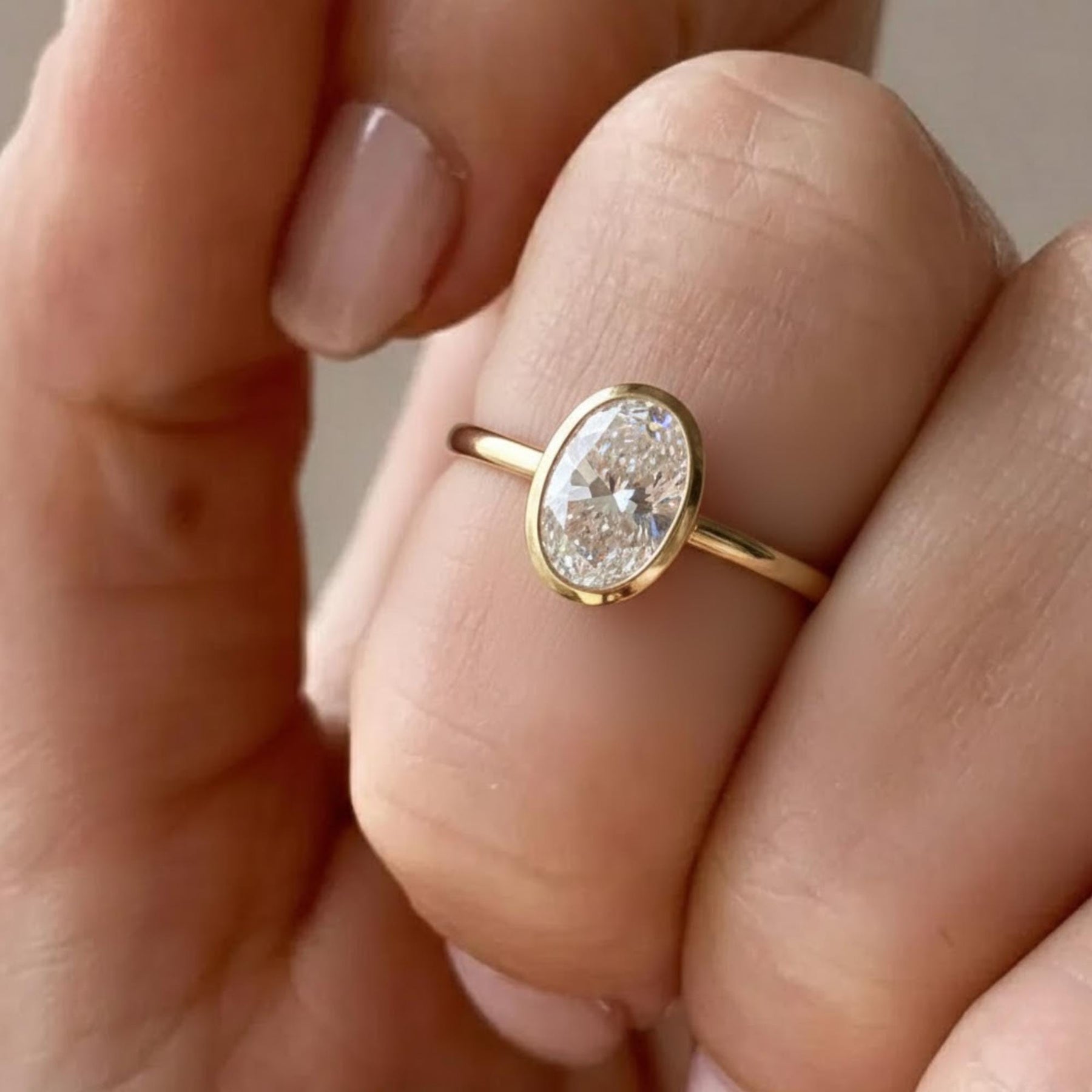 2 CT Oval Bezel Lab Grown Diamond Ring , Oval Lab Diamond Engagement Ring , Bezel Setting Engagement Ring , Vintage Inspired Diamond Ring